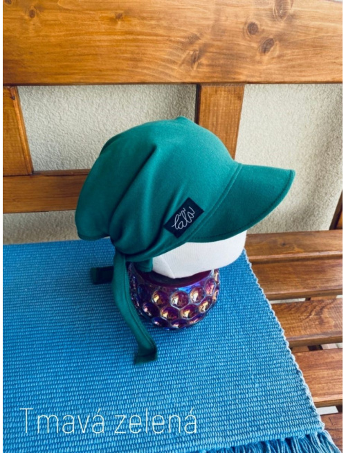 Úpletová šatka so šiltom na viazanie SUMMER - tmavá zelená - LEN DO VYPREDANIA ZÁSOB