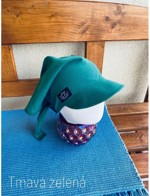 Úpletová šatka so šiltom na viazanie SUMMER - tmavá zelená - LEN DO VYPREDANIA ZÁSOB