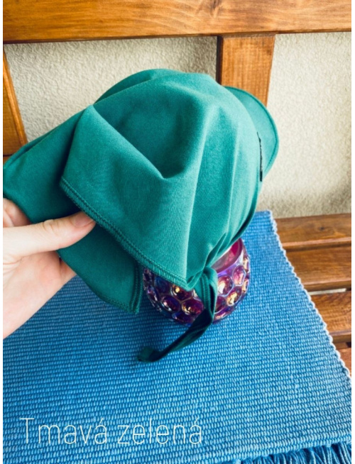 Úpletová šatka so šiltom na viazanie SUMMER - tmavá zelená - LEN DO VYPREDANIA ZÁSOB