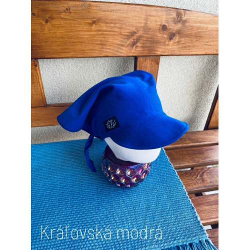 Úpletová šatka so šiltom na viazanie SUMMER - kráľovská modrá - LEN DO VYPREDANIA