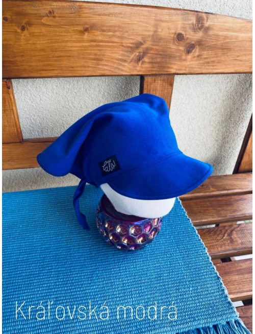 Úpletová šatka so šiltom na viazanie SUMMER - kráľovská modrá - LEN DO VYPREDANIA