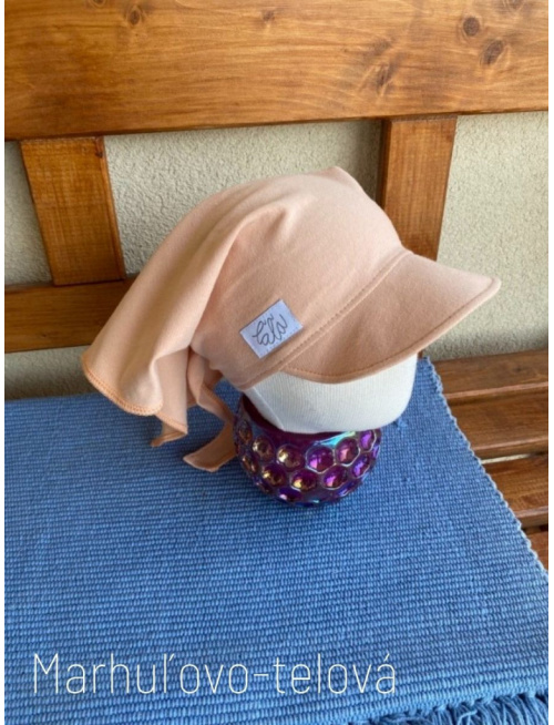 Úpletová šatka so šiltom na viazanie SUMMER - marhuľovo-telová - LEN DO VYPREDANIA