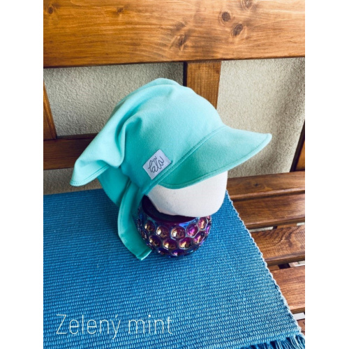 Úpletová šatka so šiltom na viazanie SUMMER - zelený mint - LEN DO VYPREDANIA ZÁSOB