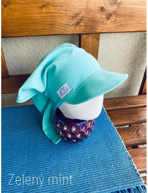 Úpletová šatka so šiltom na viazanie SUMMER - zelený mint - LEN DO VYPREDANIA ZÁSOB
