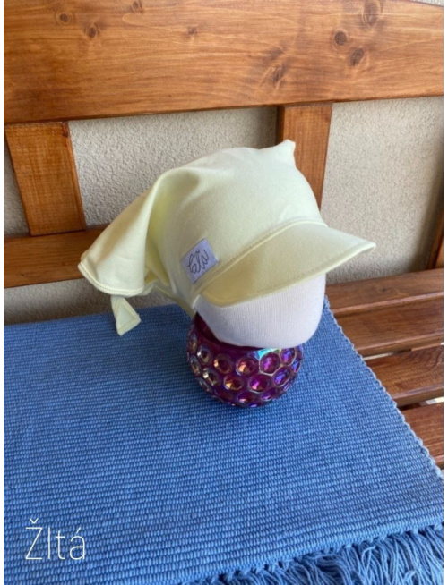 Úpletová šatka so šiltom na viazanie SUMMER - žltá - LEN DO VYPREDANIA ZÁSOB
