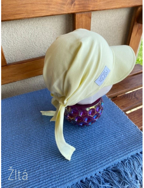 Úpletová šatka so šiltom na viazanie SUMMER - žltá - LEN DO VYPREDANIA ZÁSOB