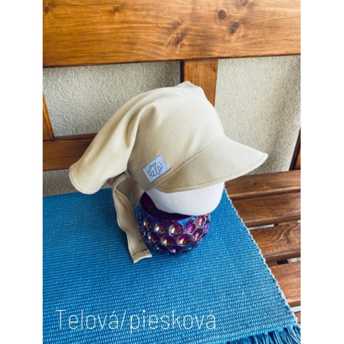 Úpletová šatka so šiltom na viazanie SUMMER - telová/piesok LEN DO VYPREDANIA