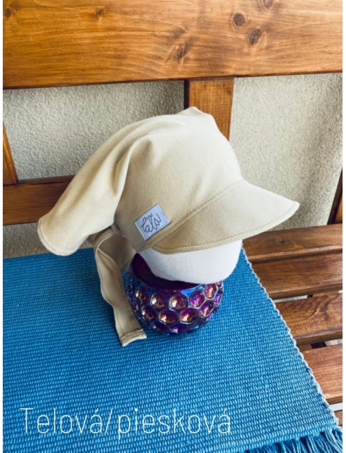 Úpletová šatka so šiltom na viazanie SUMMER - telová/piesok LEN DO VYPREDANIA