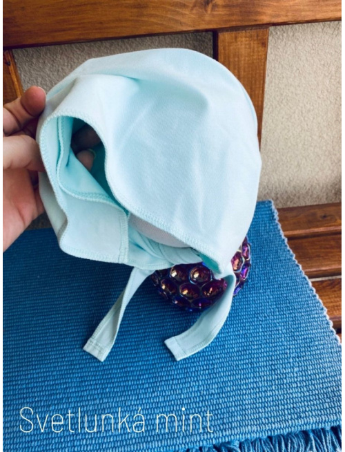 Úpletová šatka so šiltom na viazanie SUMMER - svetlunká mint - LEN DO VYPREDANIA