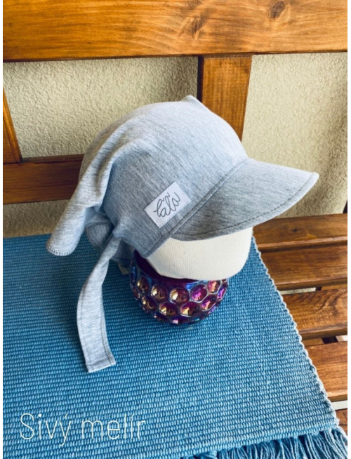 Úpletová šatka so šiltom na viazanie SUMMER - sivý melír - LEN DO VYPREDANIA ZÁSOB