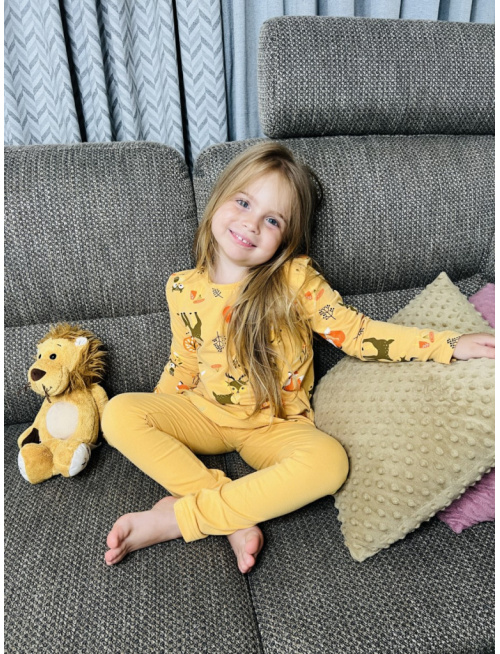 Detské pyžamko Lesné zvieratká na horčici - tunikový strih - POSLEDNÝ KUS