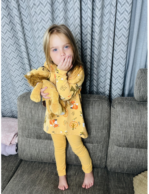 Detské pyžamko Lesné zvieratká na horčici - tunikový strih - POSLEDNÝ KUS