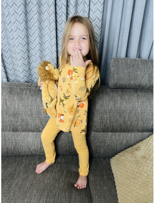 Detské pyžamko Lesné zvieratká na horčici - tunikový strih - POSLEDNÝ KUS