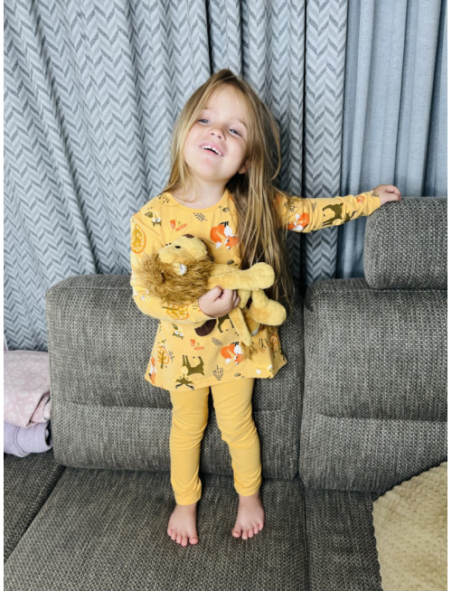 Detské pyžamko Lesné zvieratká na horčici - tunikový strih - POSLEDNÝ KUS