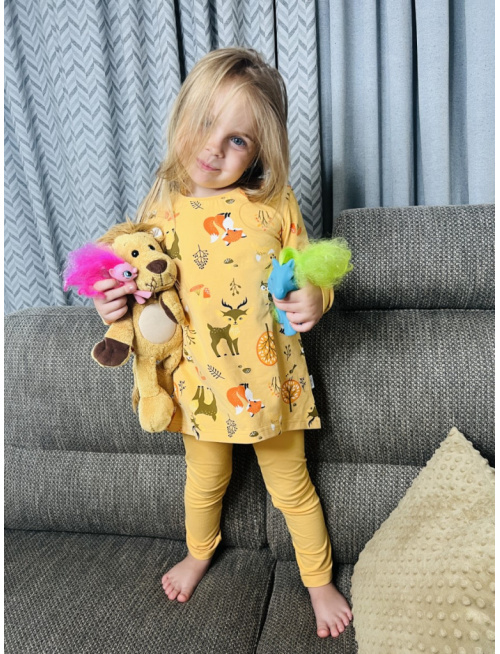 Detské pyžamko Lesné zvieratká na horčici - tunikový strih - POSLEDNÝ KUS