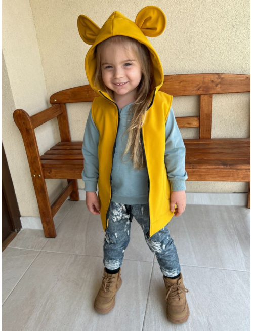 Rastúca softshell vesta so stojačikovou kapucňou - DOMI s uškami - jeseň/ZIMA