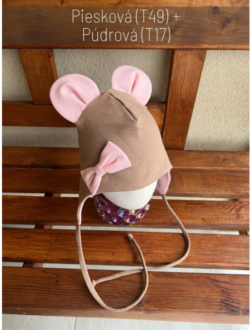 Tepláková ušiačka s inofarebnou mašličkou a myška uškami