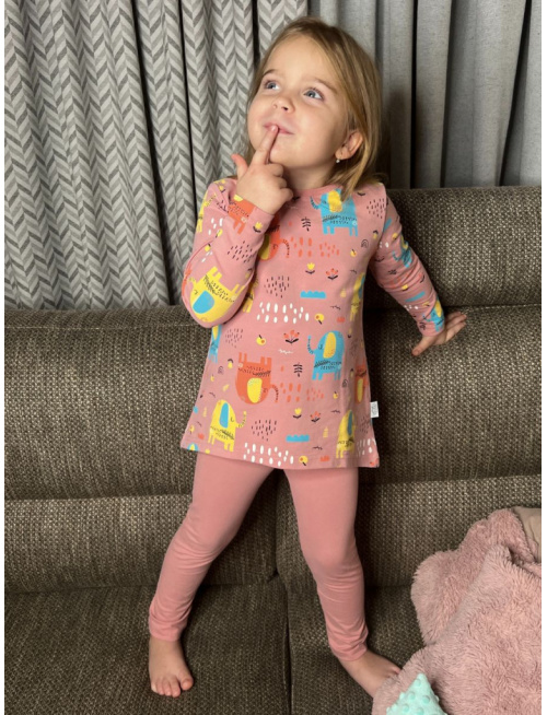 Detské pyžamko s rastúcimi manžetami SLONÍKY NA STARORUŽOVEJ - tunikový strih