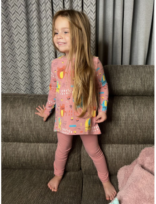 Detské pyžamko s rastúcimi manžetami SLONÍKY NA STARORUŽOVEJ - tunikový strih