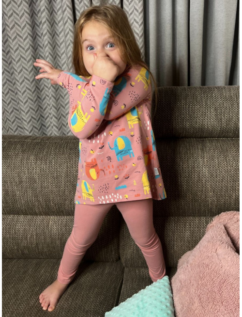 Detské pyžamko s rastúcimi manžetami SLONÍKY NA STARORUŽOVEJ - tunikový strih