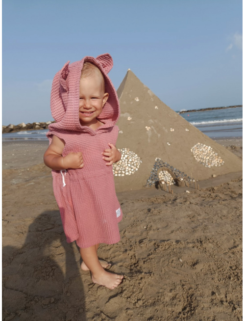 Detské vaflové pončo s uškami podľa výberu - staroružové