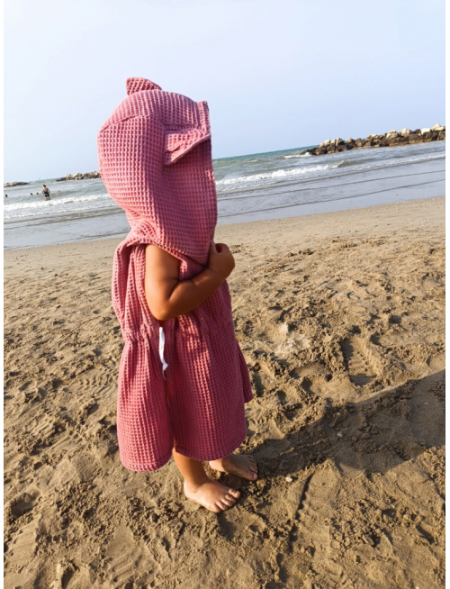 Detské vaflové pončo s uškami podľa výberu - staroružové