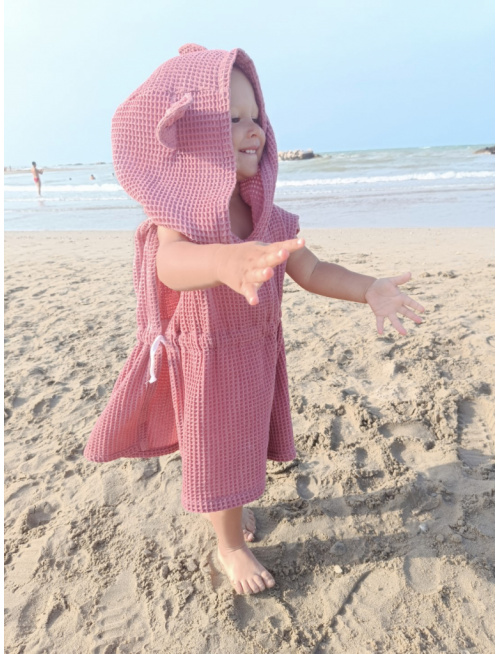 Detské vaflové pončo s uškami podľa výberu - staroružové