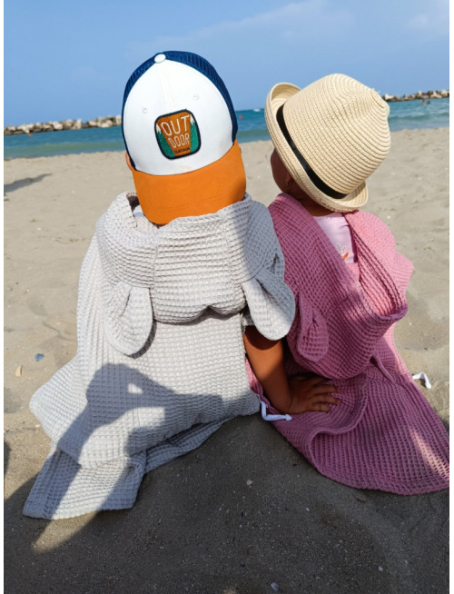 Detské vaflové pončo s uškami podľa výberu - staroružové