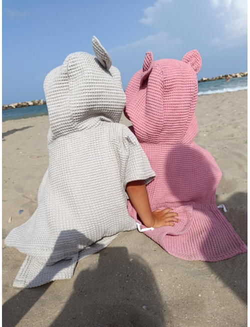 Detské vaflové pončo s uškami podľa výberu - staroružové