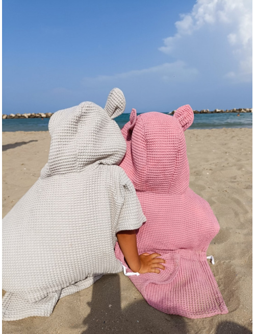 Detské vaflové pončo s uškami podľa výberu - staroružové