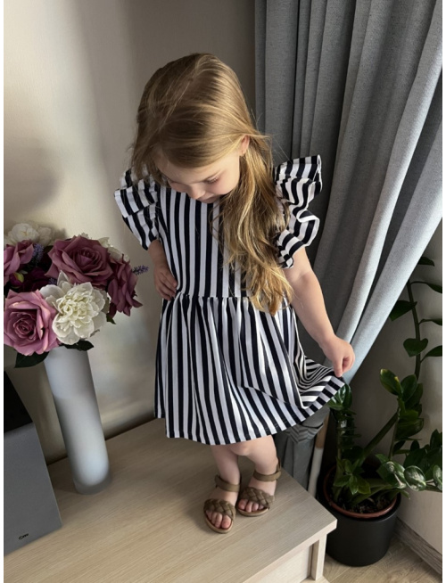 Pásikavé úpletové šaty Valéria - temná modrá/biela