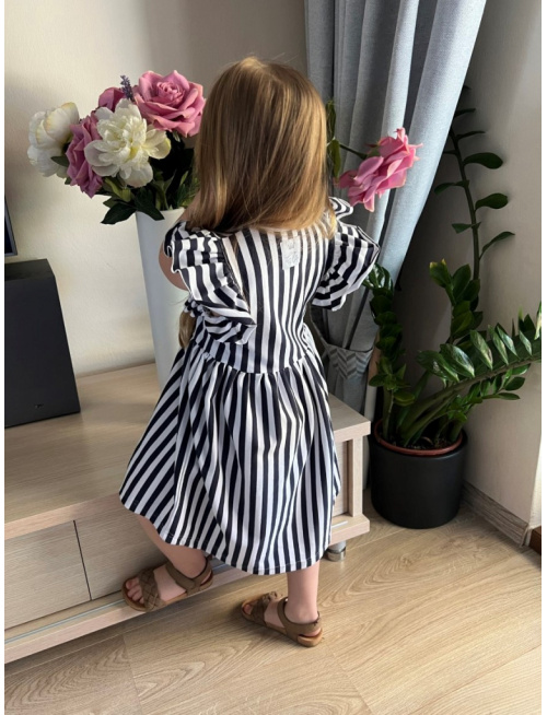 Pásikavé úpletové šaty Valéria - temná modrá/biela