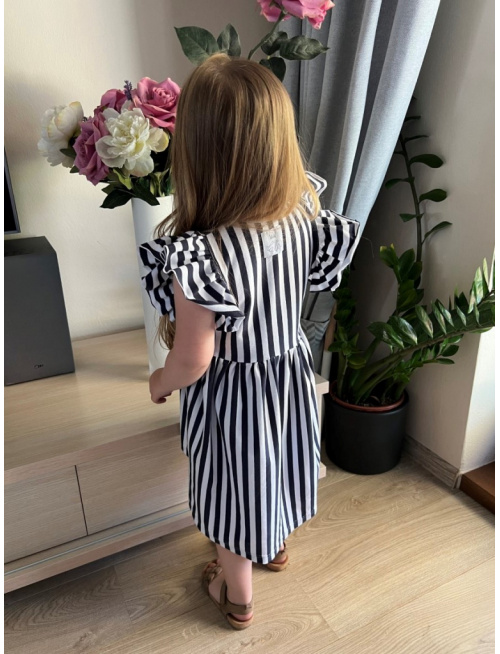 Pásikavé úpletové šaty Valéria - temná modrá/biela