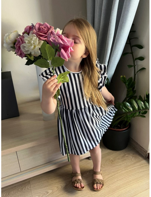 Pásikavé úpletové šaty Valéria - temná modrá/biela