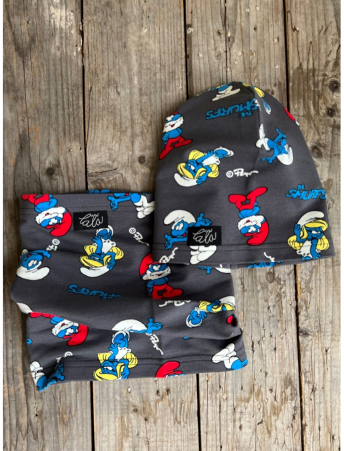 Šmolko čiapka + tunel (vzorovaný set) - šmolkovia