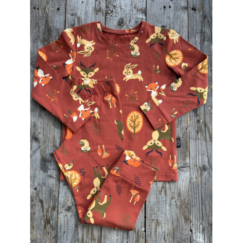 Detské pyžamko Lesné zvieratká na terakote - klasik strih