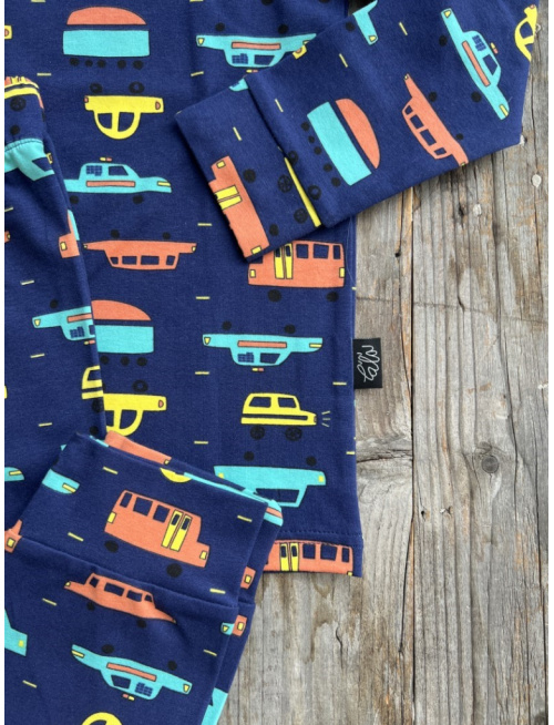 Detské pyžamko s rastúcimi manžetami AUTOPREMÁVKA NA TMAVOMODREJ - klasik strih