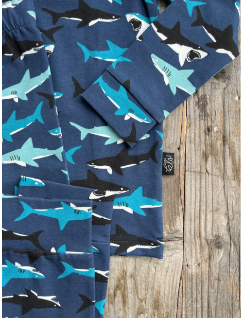 Detské pyžamko s rastúcimi manžetami ŽRALOK NA TMAVOMODREJ - klasik strih