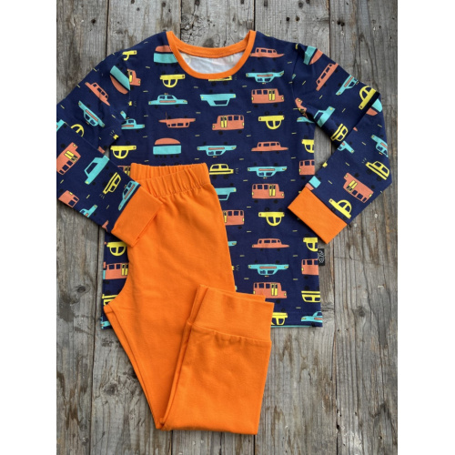 Detské pyžamko AUTOPREMÁVKA NA TMAVOMODREJ - klasik strih
