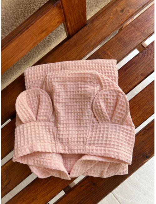 Detské vaflové pončo s uškami podľa výberu - púdrové