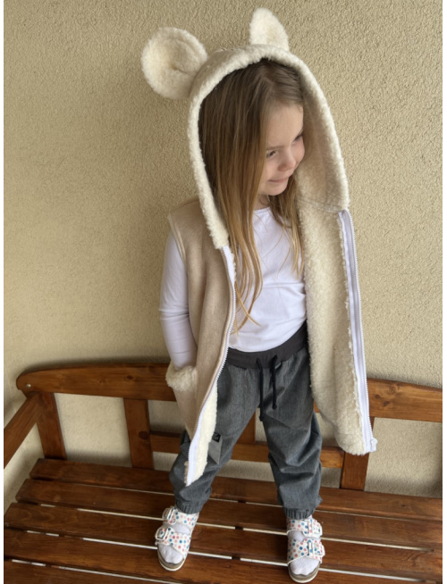 Teddy vesta s uškami - ALEX - rovno zips