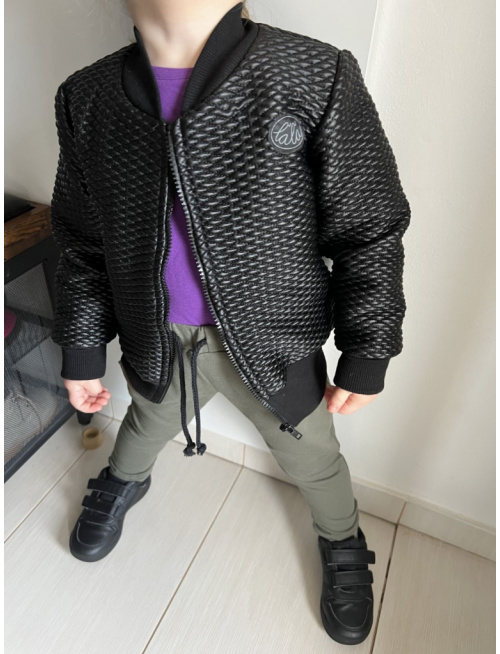 MOTO Podšitá bomber bunda z koženkového prešiváku - čierna