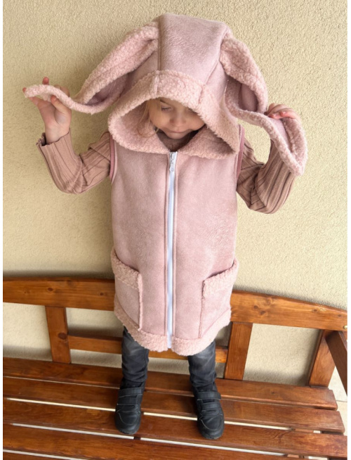 Teddy vesta s uškami - ALEX - rovno zips