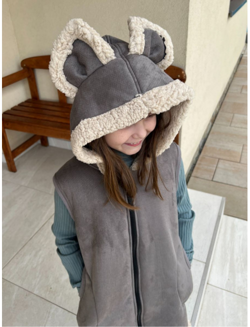 Ultra ľahká Teddy vesta s uškami - ALEX - rovno zips