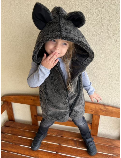 Kožušinová TEDDY vesta - ALEX - šikmo zips - vlk