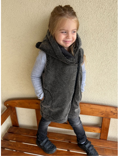 Kožušinová TEDDY vesta - ALEX - šikmo zips - vlk