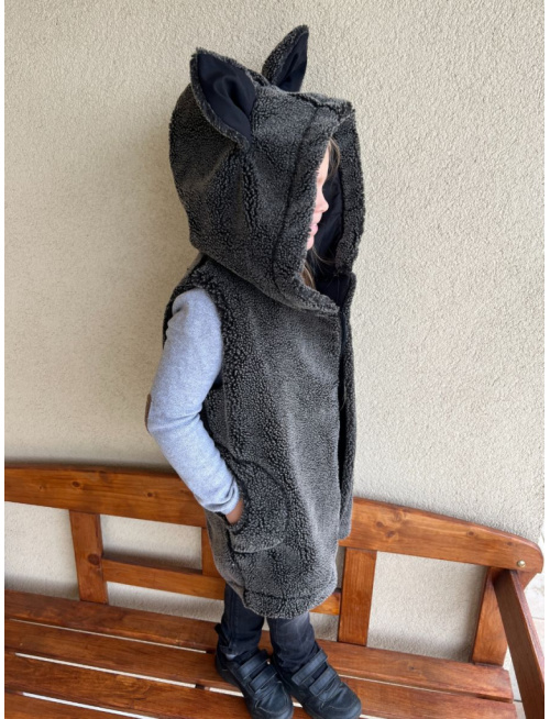 Kožušinová TEDDY vesta - ALEX - šikmo zips - vlk