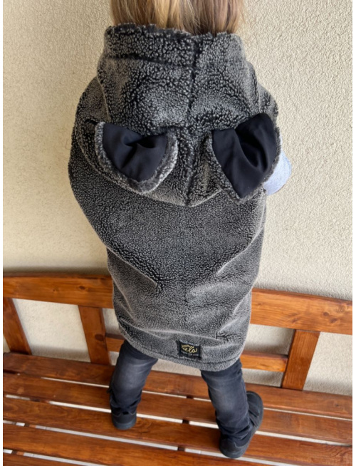 Kožušinová TEDDY vesta - ALEX - šikmo zips - vlk