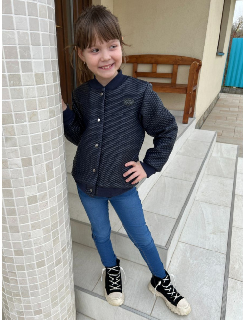 MOTO Podšitá bomber bunda z koženkového prešiváku - tmavomodrá