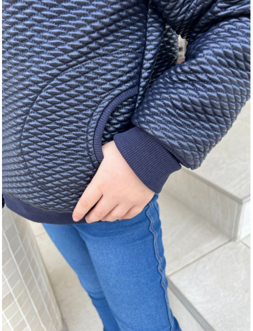 MOTO Podšitá bomber bunda z koženkového prešiváku - tmavomodrá